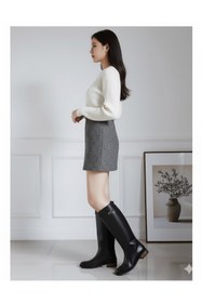 Resim NiceDiffer kadın cilt yuarlak burun kalın düz topuklu çizme 