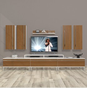 Resim Decoraktiv Ekoflex 8d Mdf Krom Ayaklı Tv Ünitesi Tv Sehpası - Beyaz - Ceviz 