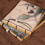 Resim Püsküllü, 80 yapraklı Çin tarzı ciltli defter - Geleneksel sanat eseri deri kapak, eskiz yapmak ve notlar almak için kraft kağıt defter 