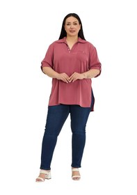 Resim Disentis Modest Büyük Beden Yakası Düğme Ve Pat Detaylı Kolu Apoletli Gül Kurusu Bluz 