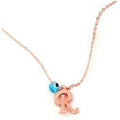 Resim R Harfli Nazar Boncuklu Gümüş Rose Kolye 