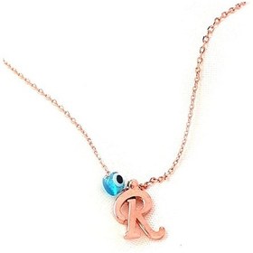 Resim R Harfli Nazar Boncuklu Gümüş Rose Kolye 