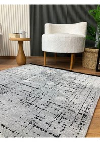 Resim Saraz Halı Şönil Dokuma Kayma Yapmaz Makinede Yıkanabilir Leke Tutmaz Kesme Bohem Kilim Gri 2 Gri 