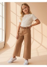 Resim Zekids Kız Çocuk Pamuklu Paçaları Püsküllü Pantolon-16677 Camel 
