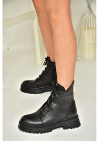 Resim Fox Shoes T555102903 Siyah Hakiki Deri Alçak Topuklu Kadın Bot Siyah 