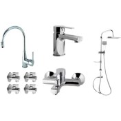Resim Gpd Solus 8 Parça Krom Armatür Musluk Batarya Banyo Seti MTE55-MBB55-MLB55-DST19-3-FKM01 