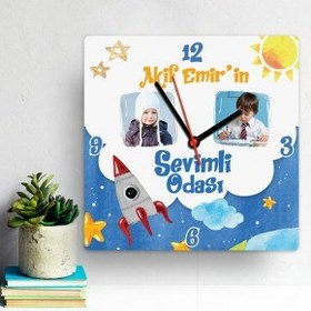 Resim Erkek Çocuklarına Özel Kare Duvar Saati 
