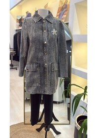 Resim Nuss 6016 Tam Boy Düğmeli Kemer Detayli Kap Siyah Siyah 