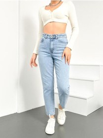 Resim Mavi Kar Kadın Mom Jean Yüksek Bel Likrasız Pamuk Kot Pantolon Anna Model 001 