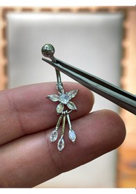 Resim 316 L Cerrahi Çelik Markiz Kesim Pırlanta Modeli Sallantılı Göbek Piercingi Gümüş 