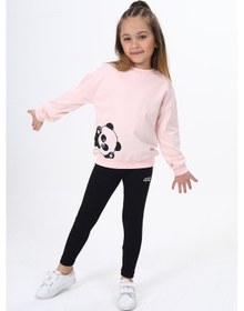 Resim Toontoy Kids Toontoy Kız Çocuk Baskılı Taytlı Takım Pudra 