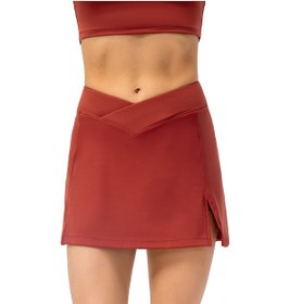 Resim Geeroyoo Spor Kadın Tenis Eteği, İç Cep Ve Güvenlik Astarlı, Golf İçin Moda, Kiremit Kırmızısı, 12/xxl Beden Kırmızı 