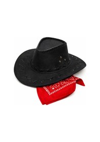 Resim Çocuk Kovboy Şapka Siyah &amp Kırmızı Bandana Fular Seti - Elm-01-762698 