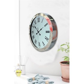 Resim 36 Cm Krom Metal Roma Rakamli Duvar Saati Açık 