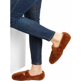 Resim Renkli Butik Kahve Ultra Yumuşak Peluş Kadın Ev Babeti Hafif Taban Panduf 