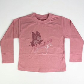 Resim Kız Çocuk Pembe Kelebek Baskılı Sweatshirt - Gümüş Simli Detaylı İnce Penye Sweat Pembe 
