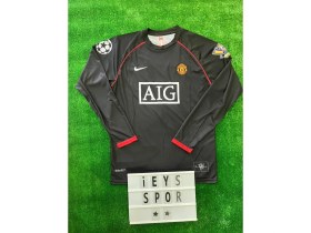 Resim Nostalji Cristiano Ronaldo Manchester United Uzun Kol 2008 Sezonu Retro Siyah Renk Forma 