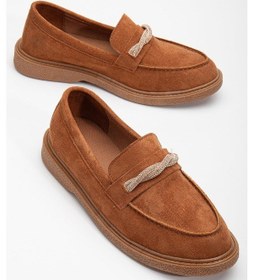 Resim Rahat Kalıp Önü Sarmal Taşlı Kadın Taba Süet Günlük Loafer Tbacr819 Taba Süet 