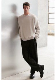 Resim Grimelange Bryan Erkek Yumuşacık Kumaşlı 3 Iplik Oversize Bol Kesim Yuvarlak Yakalı Baskılı Gri Sweatshirt 
