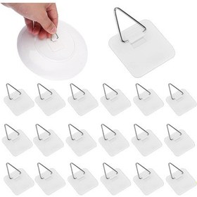 Resim 50 Parça Tabak Askıları Görünmez Tabak Askıları Askı Kancaları Kendinden Yapışkanlı Duvar Tabak Askıları Plastik Tabak Tutucular 
