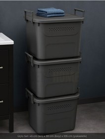 Resim 3 Lü Set Soğanlık Sepet Havalandırmalı Erzak Kutusu Bpa Free Sebzelik Saklama Kutusu Antrasit 90 Lt Antrasit 