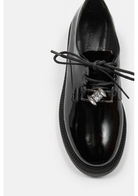 Resim Sassa Siyah Rugan Hakiki Deri Bağcıklı Kadın Loafer SIYAH RUGAN 