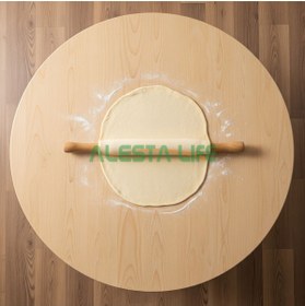 Resim Alesta Life 70 Cm Çap - Ahşap Kaplama Katlanabilir Yer Sofrası Hamur Açma Tahtası Oyun Masası - 21 Cm Yükseklik 