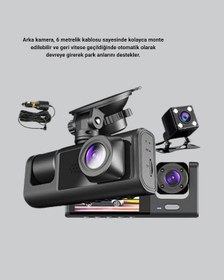 Resim Flzdgnkr Full Hd Üç Kameralı Araç Kamerası 170 Geniş Açılı Ve Park Destekli 