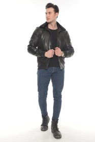 Resim Erkek Piton ve Vizon Aksesuarlı Hakiki Koyun Deri Mont/Kaban EDC4 (Standart kalıp) - XL 