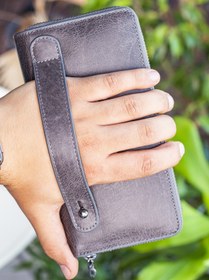 Resim Garbalia Orleans Vintage Deri Gri Telefon Bölmeli El Çantası Cüzdan Kartlık 