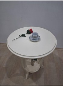 Resim Fiskos Sehpa 90638 3 Ayak Çiçeklik Sehpa Parlak Krem Lake Çift Kat Ahşap Mdf Tabla Bej 