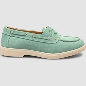 Resim Monamae %100 Hakiki Deri Yeşil İp Detaylı Süet Kadın Loafer YESIL 