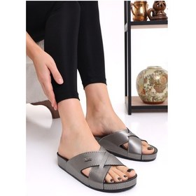 Resim Mlx 10953 Çapraz Kadın Terlik Comfort Anatomik Kadın Ev Dışarı Terliği Platin 