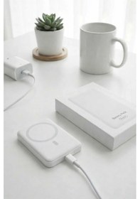 Resim Magsafe Uyumlu Manyetik Powerbank Kablosuz Şarj Aleti Beyaz 