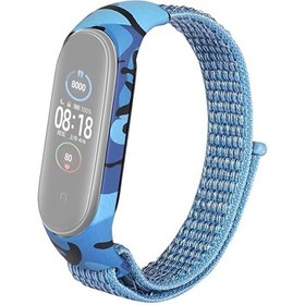 Resim Gpack Xiaomi Mi Band 6 Cırtcırt Kumaş Kamuflaj Desenli Mavi Kordon 