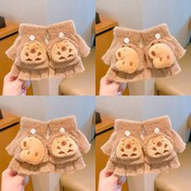 Resim Eski Kız Çocukları için Kurabiye Desenli, Kalınlaştırılmış Yarım Parmaklı, Karikatür Baskılı, Sıcak Tutacak, Çift Yaka Eldiven - Soğuk Hava için Yumuşak Kumaş ve Lastikli Manşetler 