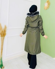 Resim Armalı ve Kürklü Mont Haki - 38 