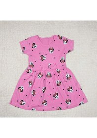 Resim Momikon Minnie Mouse Desenli Fiyonk Detaylı Pamuklu Kız Çocuk Elbise Pembe 