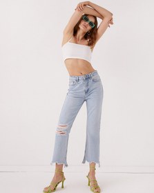Resim Crop Kot Pantolon Yırtık - Kick Flare Jean 
