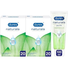 Resim Durex Naturals Prezervatif 2 x 20'li + Naturals Pure Kayganlaştırıcı Jel 100 ML 