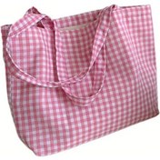 Resim Elmpaly Kadınlar İçin Vintage Denim Ekoseli Tote Çanta Pembe 40x26 Cm Büyük Kapasiteli Diğer 