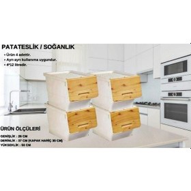 Resim Motek Patateslik Soğanlık Sepeti Oyuncak Kutusu Tekerlekli Organızer Çok Amaçlı Kutu 4x12lt-bambu+krem 