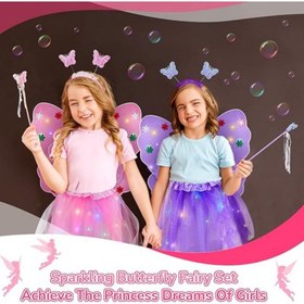 Resim 1 Set, Işıklı Peri Kostümü Seti, LED Tütü Etek, LED ve Kelebek Peri Kanatları, Kelebek Asası ve Kızlar için Başlık içerir, Şık Kostüm Partisi, Cadılar Bayramı Cosplay, Noel Partisi, Parti Malzemeleri 