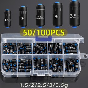 Resim 50/100 Adet Premium Siyah Kurşun Balıkçılık Ağırlıkları - Çeşitli Ağırlıklar (1.5g-3.5g), Tatlı Su ve Tuzlu Su Balıkçılığı İçin İdeal 