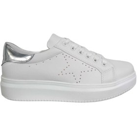 Resim ESER Kadın Spor Sneaker Yazlık Bağcıklı Beyaz Gümüş Günlük Ayakkabı 