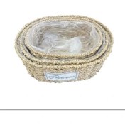 Resim Oval Doğal Hasır Saksı Seti - 3'lü 