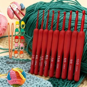 Resim 9 Parça Tam Kroşe Tığ Seti - Ergonomik Kaymaz Tutma Yeri ile Ağır Hizmet Tipi 0.5mm'den 9,0mme kadar tıglar, Çok Fonksiyonel Örgü ve Dikiş İpi Takımı, Şapka, Șalamfera, Battaniye için Amigurumi Malzemeleri, örgü tutkunlarınca ideal hediyen ergonometrik dizi bașlangıc setlerini depolama tahtasıyla birliktedir 