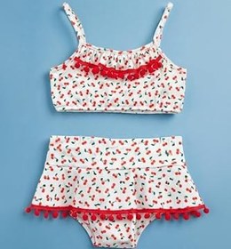 Resim Kirazlı Baskılı Etekli Kız Çocuk Bikini Takım 