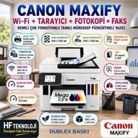 Resim Canon Dublex Baskı ve 3 Tepsi Kağıt Girişi ile Maxify Wi-Fi + Faks Renkli Çok Fonksiyonlu Tanklı Mürekkep Püskürtmeli Yazıcı 