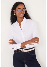 Resim Tudors Kadın 2'li Paket Beyaz Slim Fit Dar Kesim Uzun Kollu Pamuklu Vücuda Oturan Dokulu Basic Gömlek-51051 